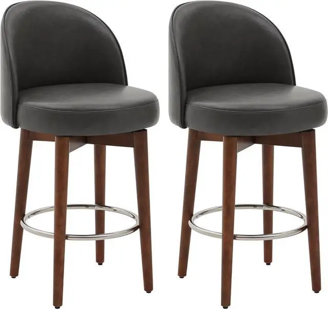 Main image of CHITA Counter Height Bar Stools Set of 2,Swivel Barstools for Kitchen Island,26.4" H Seat Height,Faux Leather,Retro Grey