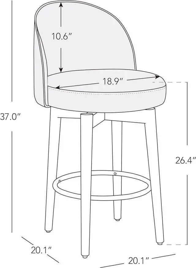 Alt view image 3 of 7 - CHITA Counter Height Bar Stools Set of 2,Swivel Barstools for Kitchen Island,26.4" H Seat Height,Faux Leather,Retro Grey