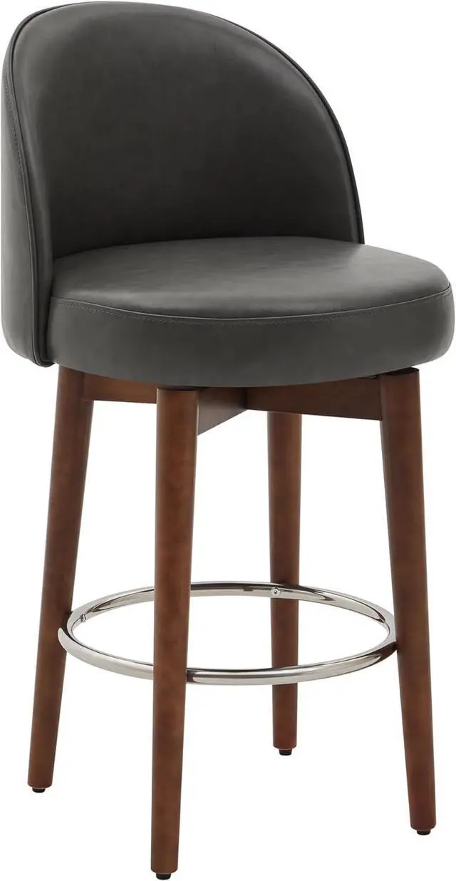 Alt view image 4 of 7 - CHITA Counter Height Bar Stools Set of 2,Swivel Barstools for Kitchen Island,26.4" H Seat Height,Faux Leather,Retro Grey
