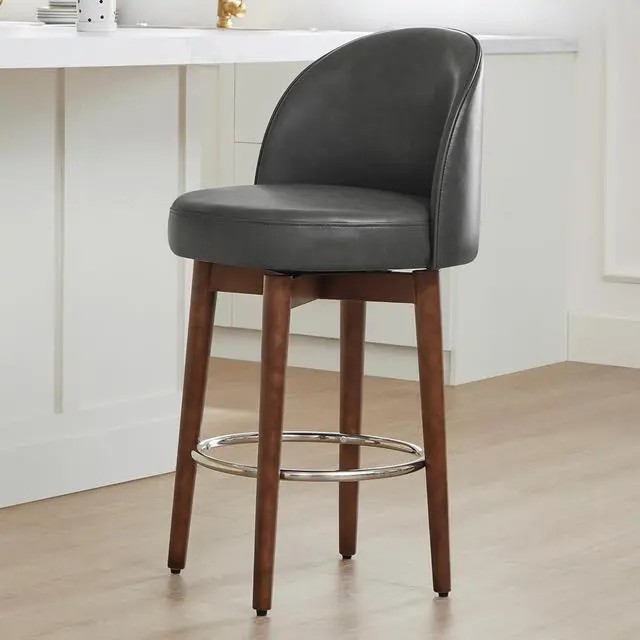 Alt view image 2 of 7 - CHITA Counter Height Bar Stools Set of 2,Swivel Barstools for Kitchen Island,26.4" H Seat Height,Faux Leather,Retro Grey