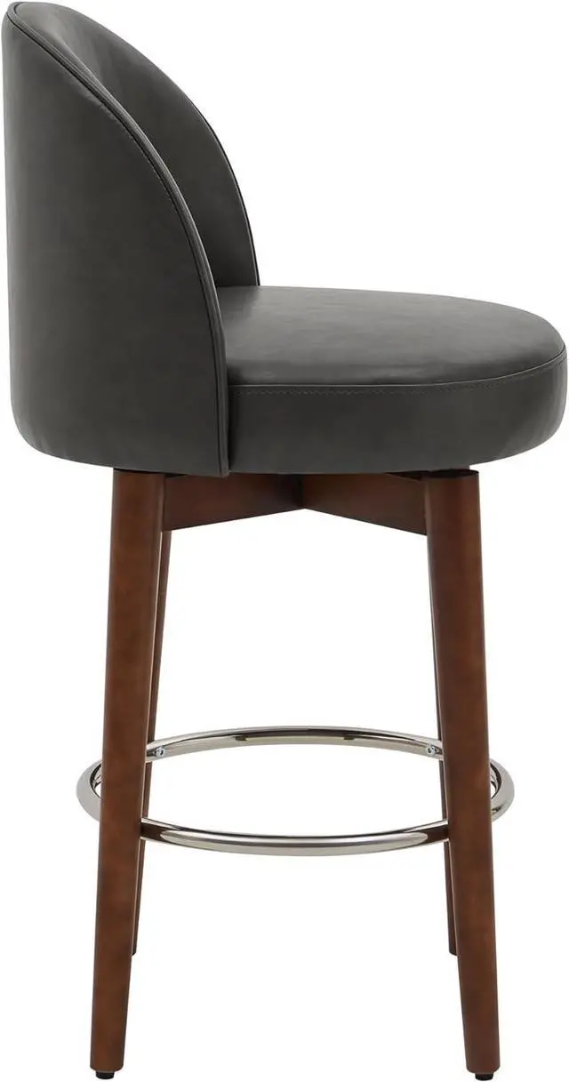 Alt view image 6 of 7 - CHITA Counter Height Bar Stools Set of 2,Swivel Barstools for Kitchen Island,26.4" H Seat Height,Faux Leather,Retro Grey