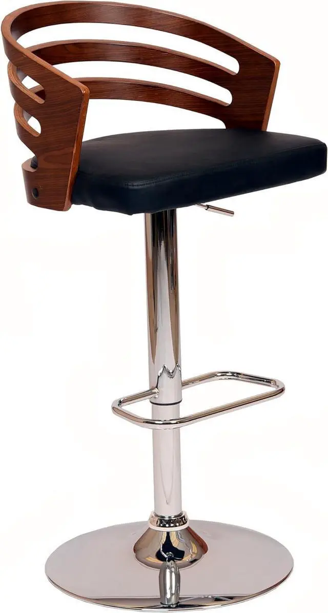 Main image of Armen Living Barstool Mid Century Modern Pedestal Swivel Wood Bar Stool with Faux Leather for Kitchen Island Counter, 25-32" Adjustable Seat Height, Adele