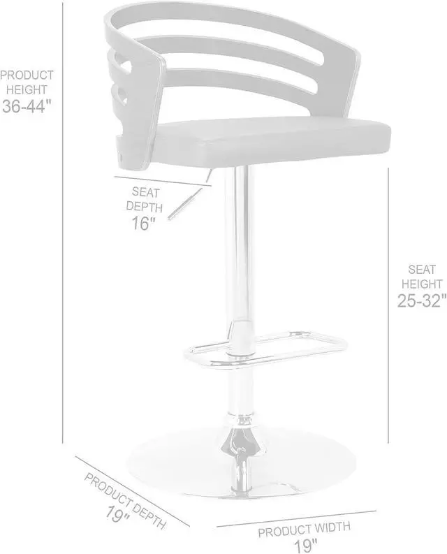 Alt view image 3 of 5 - Armen Living Barstool Mid Century Modern Pedestal Swivel Wood Bar Stool with Faux Leather for Kitchen Island Counter, 25-32" Adjustable Seat Height, Adele