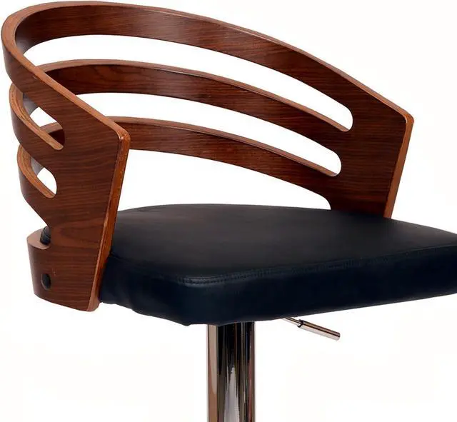 Alt view image 4 of 5 - Armen Living Barstool Mid Century Modern Pedestal Swivel Wood Bar Stool with Faux Leather for Kitchen Island Counter, 25-32" Adjustable Seat Height, Adele
