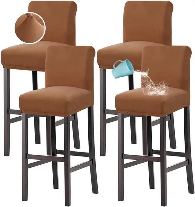 Main image of H.VERSAILTEX 100% Waterproof Bar Stool Cover Stretch Counter Stool Pub Chair Slipcover for Dining Room Removable Soft Thick Solid Fleece Fabric Bar Stool Slipcovers Set of 4, Camel
