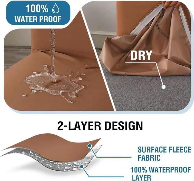 Alt view image 3 of 7 - H.VERSAILTEX 100% Waterproof Bar Stool Cover Stretch Counter Stool Pub Chair Slipcover for Dining Room Removable Soft Thick Solid Fleece Fabric Bar Stool Slipcovers Set of 4, Camel