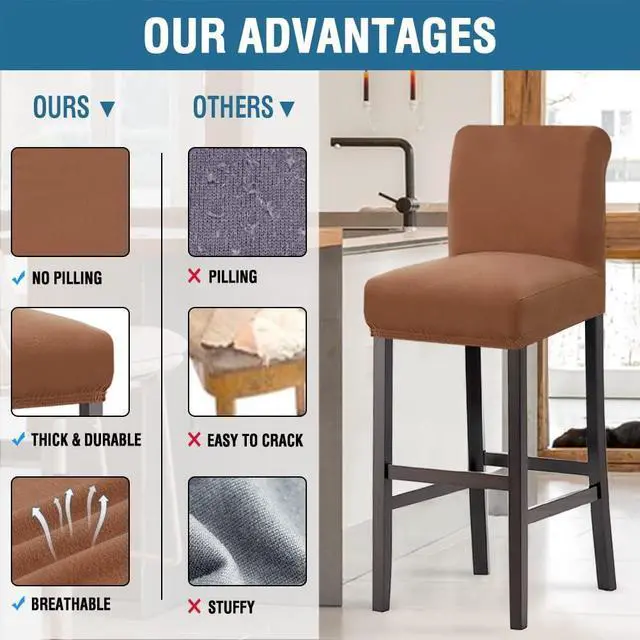 Alt view image 5 of 7 - H.VERSAILTEX 100% Waterproof Bar Stool Cover Stretch Counter Stool Pub Chair Slipcover for Dining Room Removable Soft Thick Solid Fleece Fabric Bar Stool Slipcovers Set of 4, Camel