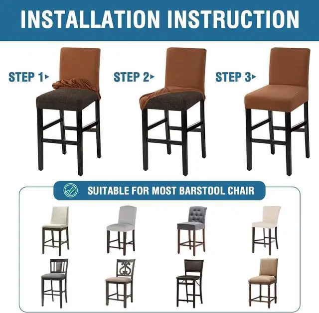 Alt view image 6 of 7 - H.VERSAILTEX 100% Waterproof Bar Stool Cover Stretch Counter Stool Pub Chair Slipcover for Dining Room Removable Soft Thick Solid Fleece Fabric Bar Stool Slipcovers Set of 4, Camel