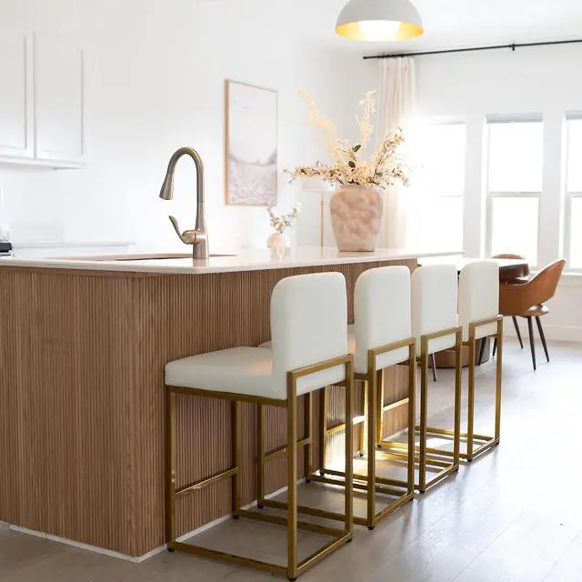 Alt view image 5 of 7 - MAISON ARTS Faux Leather Bar Stools Set of 4, 24 Inch Counter Height Barstools with Back, Gold Metal Frame, Footrest, Modern Upholstered Bar Chairs for Kitchen Island & Home Bar, Off White