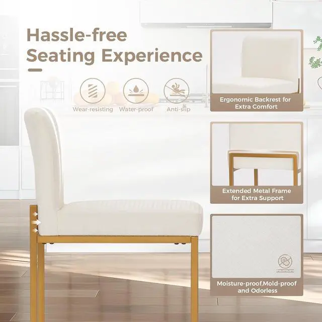 Alt view image 7 of 7 - MAISON ARTS Faux Leather Bar Stools Set of 4, 24 Inch Counter Height Barstools with Back, Gold Metal Frame, Footrest, Modern Upholstered Bar Chairs for Kitchen Island & Home Bar, Off White