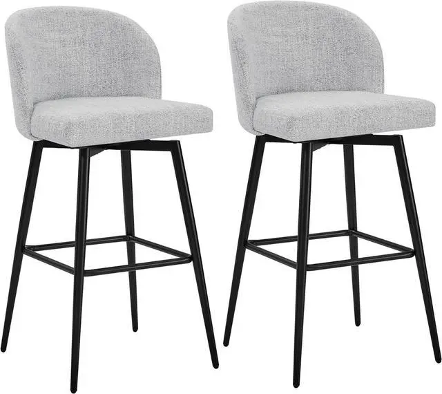 Main image of Watson & Whitely Barstools Bar Height Set of 2, Upholstered 360° Swivel Bar Stools with Backs and Metal Legs, 30" H Seat Height, Fabric in White (Multi-Colored)