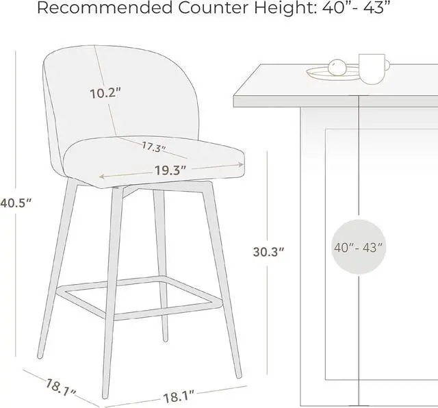 Alt view image 3 of 7 - Watson & Whitely Barstools Bar Height Set of 2, Upholstered 360° Swivel Bar Stools with Backs and Metal Legs, 30" H Seat Height, Fabric in White (Multi-Colored)