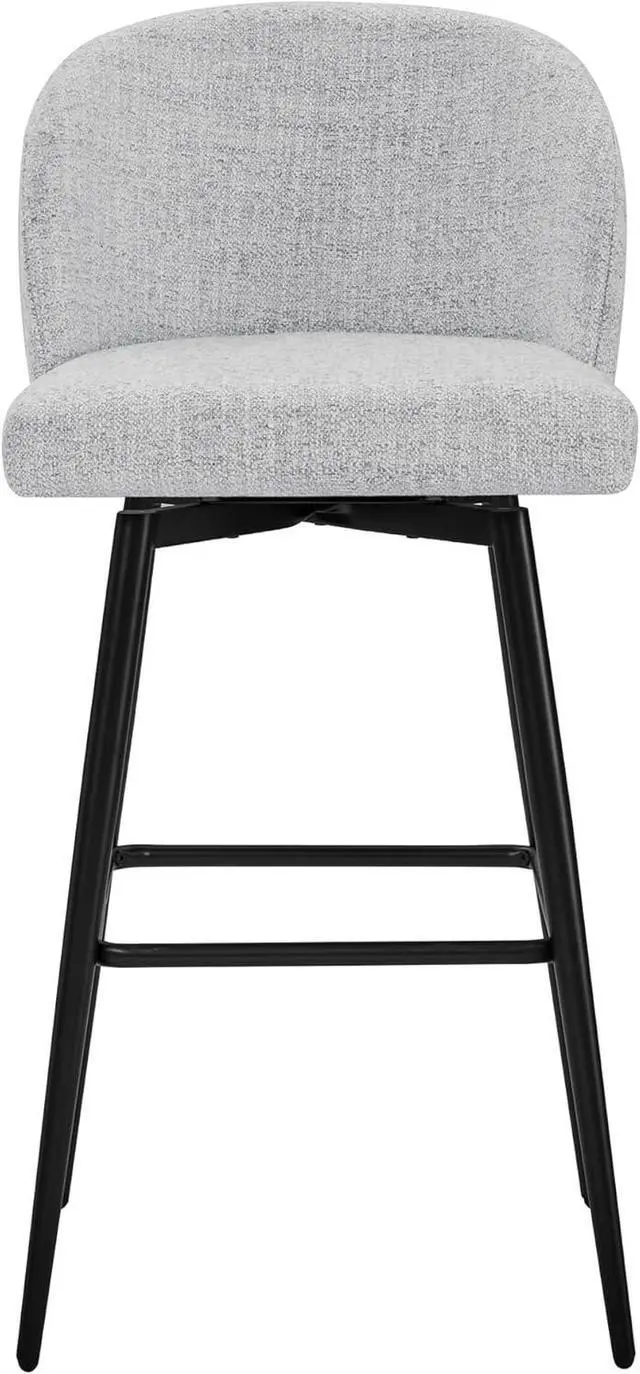 Alt view image 6 of 7 - Watson & Whitely Barstools Bar Height Set of 2, Upholstered 360° Swivel Bar Stools with Backs and Metal Legs, 30" H Seat Height, Fabric in White (Multi-Colored)