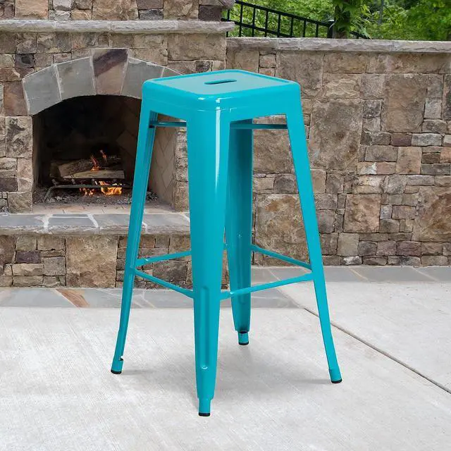 Alt view image 2 of 7 - Flash Furniture Kai Commercial Grade 4 Pack 30" High Backless Crystal Teal-Blue Indoor-Outdoor Barstool