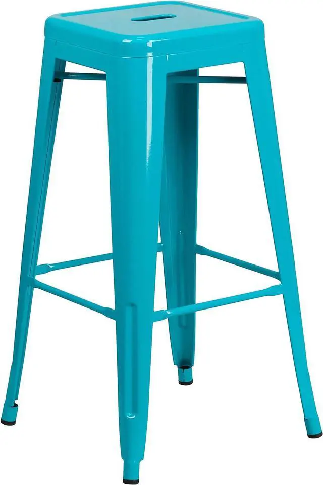 Alt view image 5 of 7 - Flash Furniture Kai Commercial Grade 4 Pack 30" High Backless Crystal Teal-Blue Indoor-Outdoor Barstool