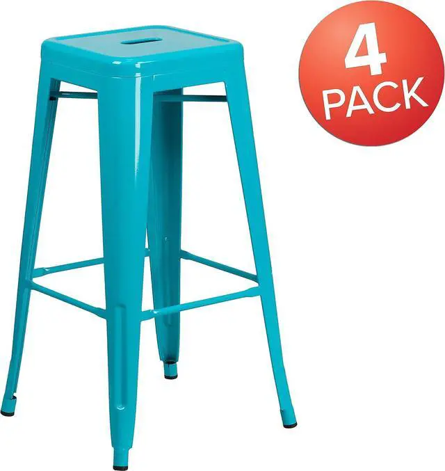 Alt view image 4 of 7 - Flash Furniture Kai Commercial Grade 4 Pack 30" High Backless Crystal Teal-Blue Indoor-Outdoor Barstool