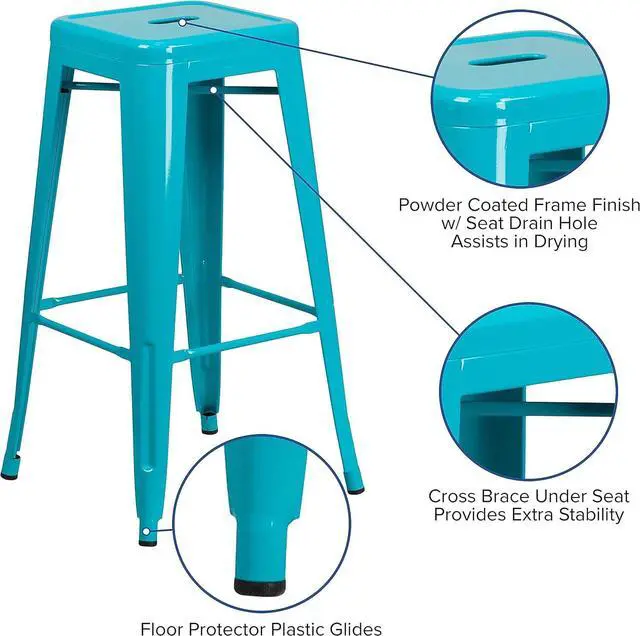 Alt view image 7 of 7 - Flash Furniture Kai Commercial Grade 4 Pack 30" High Backless Crystal Teal-Blue Indoor-Outdoor Barstool