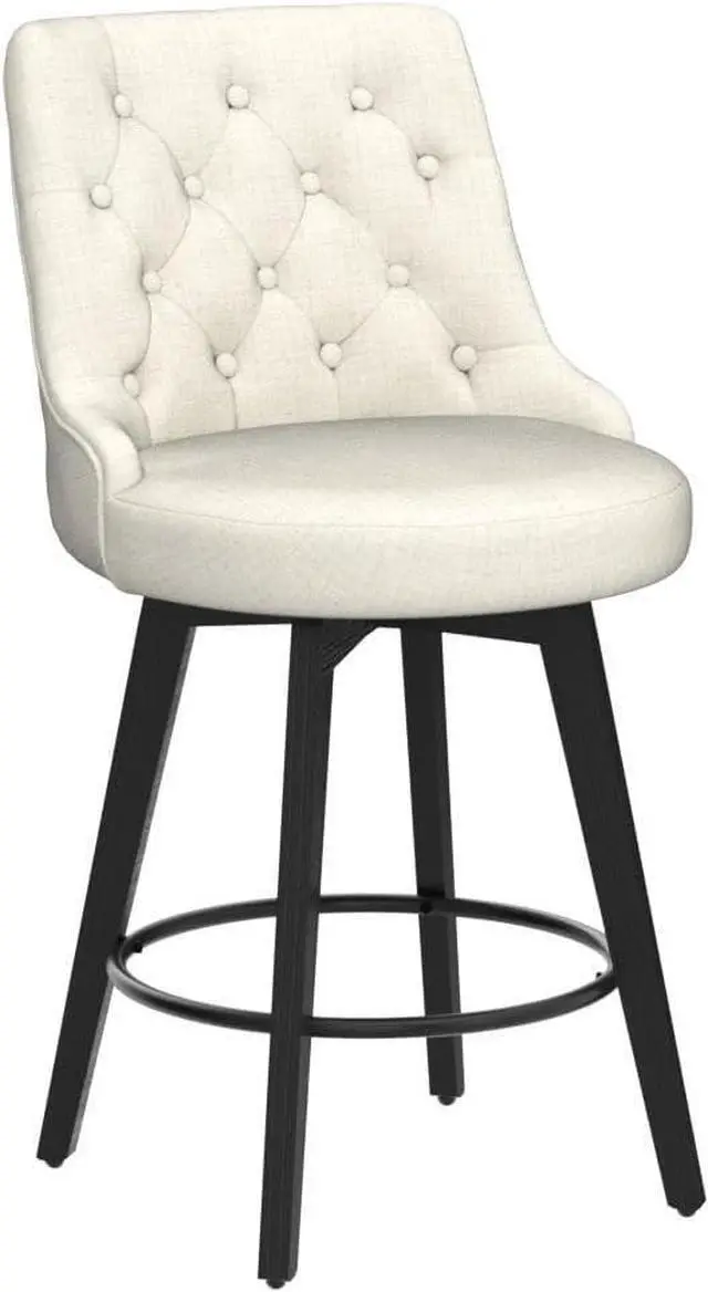 Alt view image 5 of 7 - Watson & Whitely Modern Swivel Bar Stools, Performance Fabric Upholstered Counter Height Bar Stools with Back, Solid Wood Legs, 26" H Seat, Set of 2, Linen