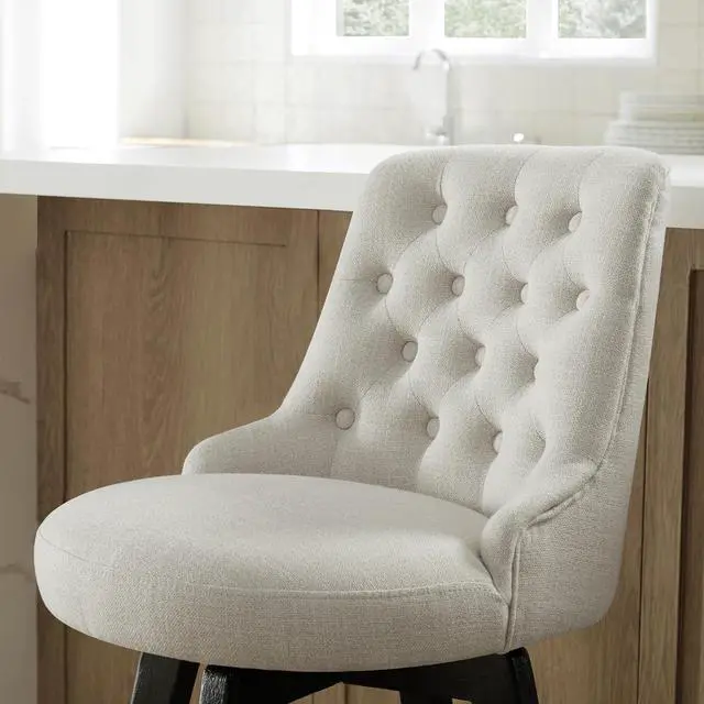 Alt view image 7 of 7 - Watson & Whitely Modern Swivel Bar Stools, Performance Fabric Upholstered Counter Height Bar Stools with Back, Solid Wood Legs, 26" H Seat, Set of 2, Linen