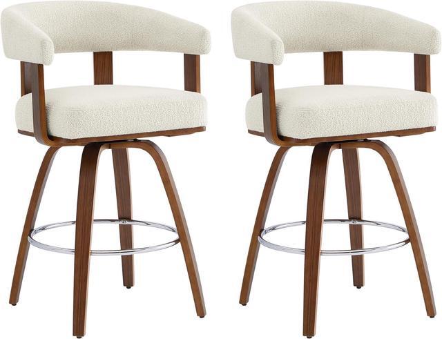 Main image of CHITA Swivel Counter Height Barstools Set of 2, FSC Certified Polyester Upholstered Bar Stools with Back and Armrest for Kitchen Island Home Bar, 27" Seat Height, Cream with Walnut Frame