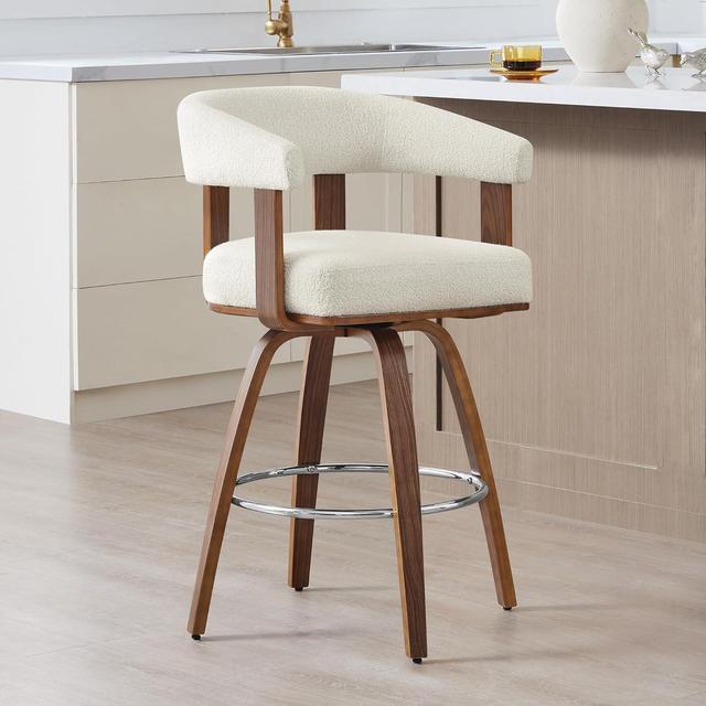 Alt view image 4 of 7 - CHITA Swivel Counter Height Barstools Set of 2, FSC Certified Polyester Upholstered Bar Stools with Back and Armrest for Kitchen Island Home Bar, 27" Seat Height, Cream with Walnut Frame