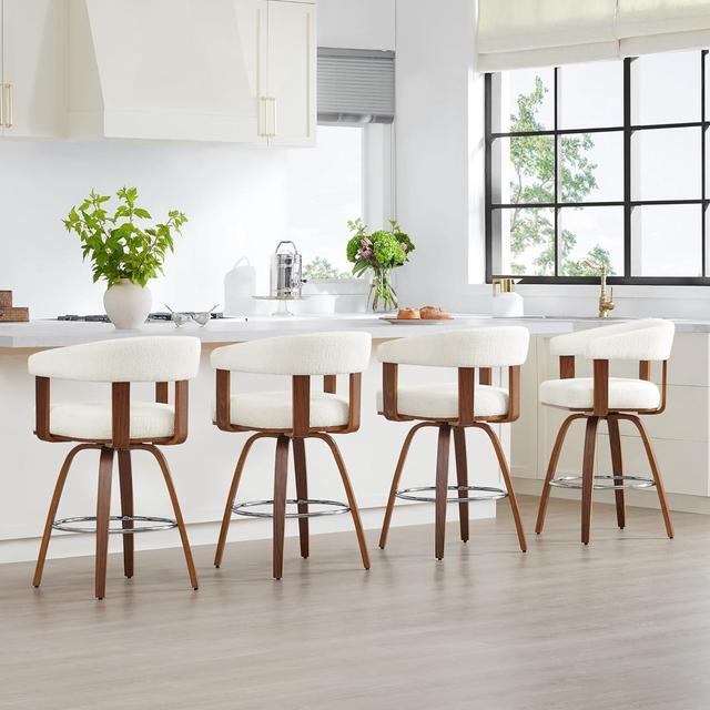 Alt view image 5 of 7 - CHITA Swivel Counter Height Barstools Set of 2, FSC Certified Polyester Upholstered Bar Stools with Back and Armrest for Kitchen Island Home Bar, 27" Seat Height, Cream with Walnut Frame