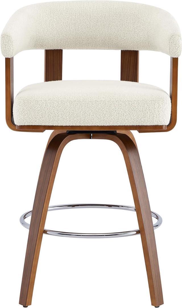 Alt view image 6 of 7 - CHITA Swivel Counter Height Barstools Set of 2, FSC Certified Polyester Upholstered Bar Stools with Back and Armrest for Kitchen Island Home Bar, 27" Seat Height, Cream with Walnut Frame