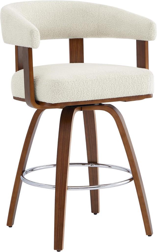 Alt view image 7 of 7 - CHITA Swivel Counter Height Barstools Set of 2, FSC Certified Polyester Upholstered Bar Stools with Back and Armrest for Kitchen Island Home Bar, 27" Seat Height, Cream with Walnut Frame