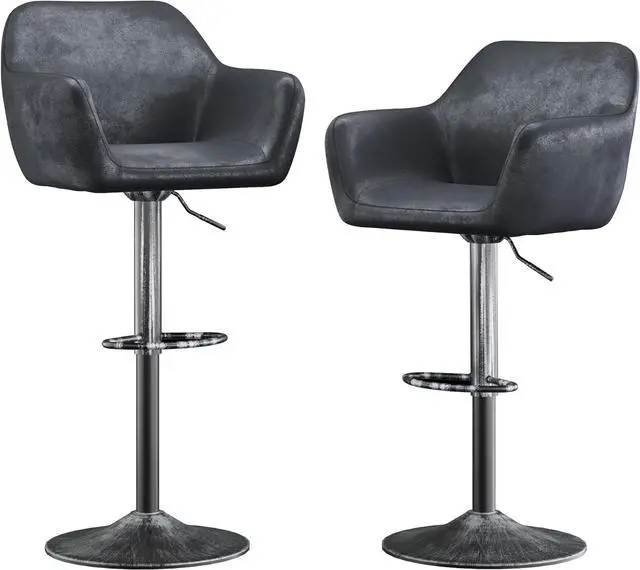 Alt view image 7 of 7 - Keyluv Bar Stools Set of 2 for Kitchen Counter Adjustable Height Swivel Barstools 29 Inch Faux Leather Bar Chairs with Padded Back and Chromed Metal Base, Retro Black