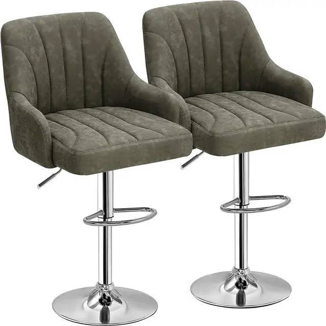 Main image of VECELO Bar Stools Set of 2, Adjustable Barstools, Counter Height Stools with Back and Arm, Kitchen Island Stools, Swivel PU Leather Chairs for Pub, Dining Room, Modern Style, Dark Grey