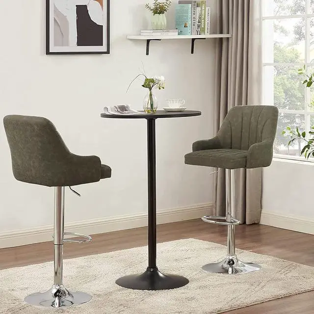 Alt view image 4 of 7 - VECELO Bar Stools Set of 2, Adjustable Barstools, Counter Height Stools with Back and Arm, Kitchen Island Stools, Swivel PU Leather Chairs for Pub, Dining Room, Modern Style, Dark Grey
