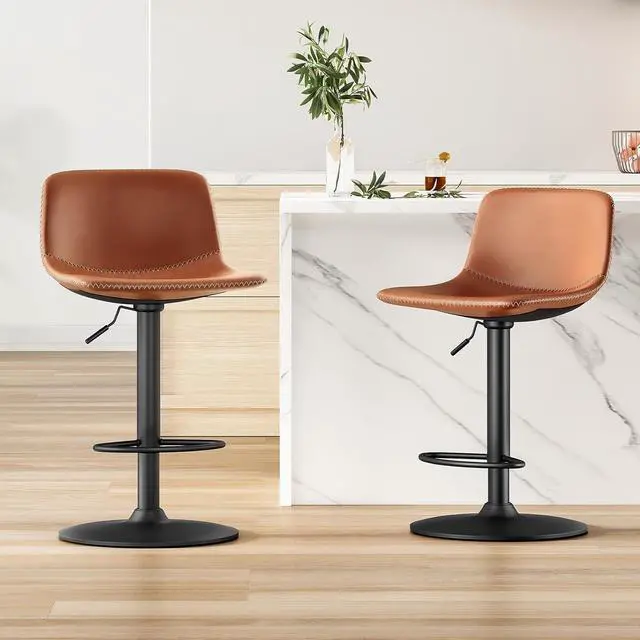 Main image of Adjustable Bar Stools Set of 2, Mid Century Modern Swivel Bar Stools, Industrial Bar Height Stools with Back Support Counter Height Bar Chairs Pu Leather Bar Stool for Kitchen Island Rustic Barstools