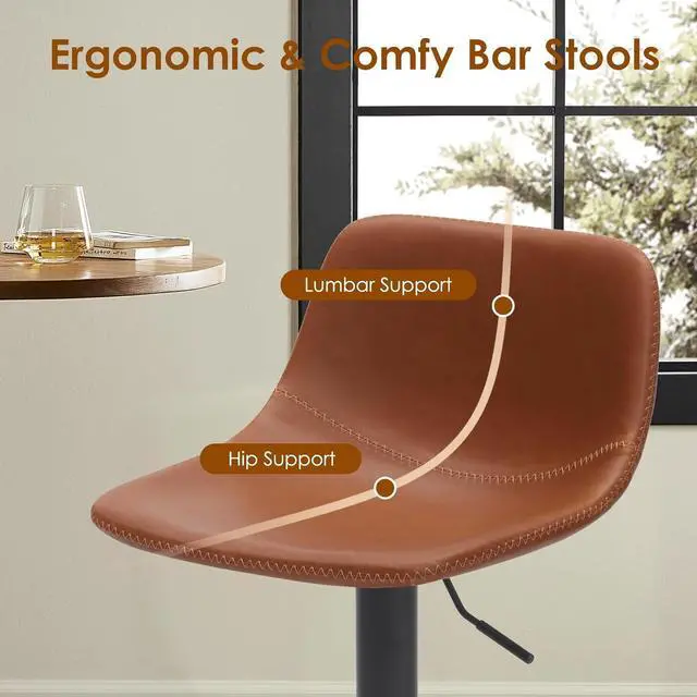 Alt view image 5 of 7 - Adjustable Bar Stools Set of 2, Mid Century Modern Swivel Bar Stools, Industrial Bar Height Stools with Back Support Counter Height Bar Chairs Pu Leather Bar Stool for Kitchen Island Rustic Barstools