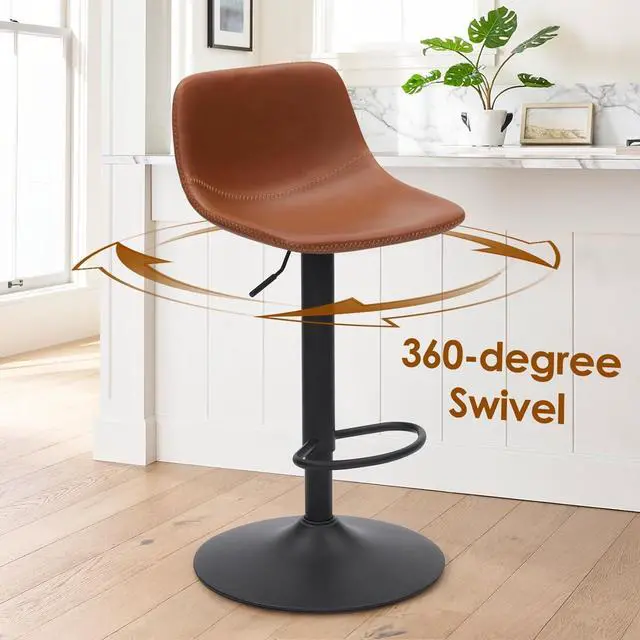 Alt view image 7 of 7 - Adjustable Bar Stools Set of 2, Mid Century Modern Swivel Bar Stools, Industrial Bar Height Stools with Back Support Counter Height Bar Chairs Pu Leather Bar Stool for Kitchen Island Rustic Barstools