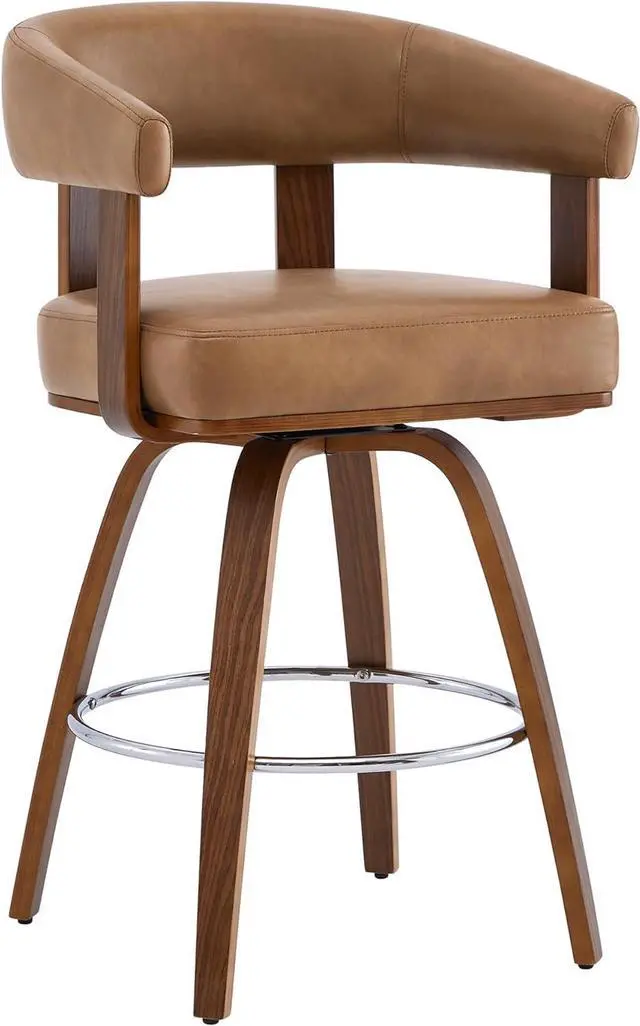 Alt view image 7 of 7 - CHITA Swivel Counter Height Barstools Set of 2, FSC Certified Faux Leather Upholstered Bar Stools with Back and Armrest for Kitchen Island Home Bar, 27" Seat Height, Camel with Walnut Frame