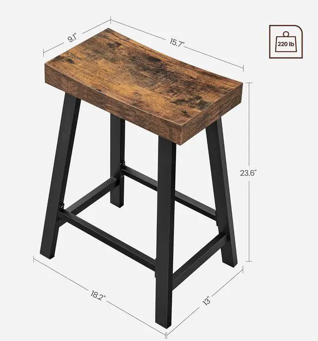Alt view image 3 of 7 - VASAGLE Bar Stools, Set of 2 Bar Chairs, Kitchen Breakfast Bar Stools with Footrest, 23.6 Inches High, Industrial in Living Room, Party Room, Rustic Brown and Black ULBC074B01