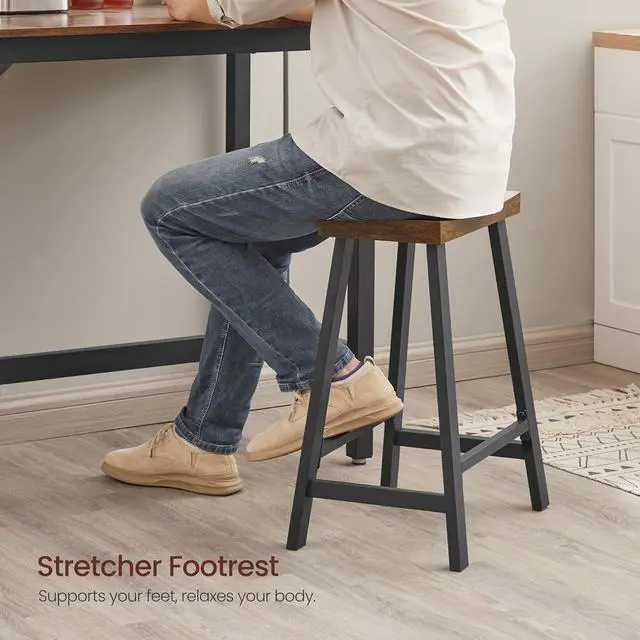 Alt view image 7 of 7 - VASAGLE Bar Stools, Set of 2 Bar Chairs, Kitchen Breakfast Bar Stools with Footrest, 23.6 Inches High, Industrial in Living Room, Party Room, Rustic Brown and Black ULBC074B01