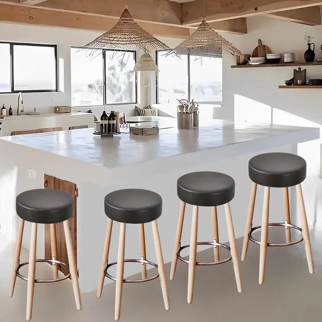 Alt view image 6 of 7 - FUANGUI Bar Stool Covers Round Set of 6, Waterproof PU Bar Stool Seat Covers with Elastic Bands,Bar Stool Chair Covers Washable Stool Cushion Slipcover for 12-15 Inch - Black