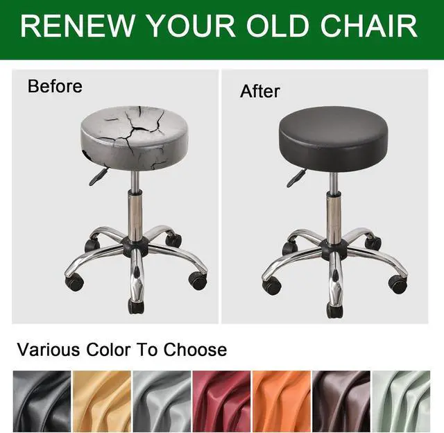 Alt view image 7 of 7 - FUANGUI Bar Stool Covers Round Set of 6, Waterproof PU Bar Stool Seat Covers with Elastic Bands,Bar Stool Chair Covers Washable Stool Cushion Slipcover for 12-15 Inch - Black