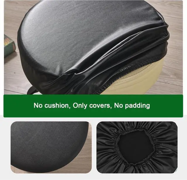 Alt view image 2 of 7 - FUANGUI Bar Stool Covers Round Set of 6, Waterproof PU Bar Stool Seat Covers with Elastic Bands,Bar Stool Chair Covers Washable Stool Cushion Slipcover for 12-15 Inch - Black