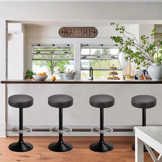 Alt view image 5 of 7 - FUANGUI Bar Stool Covers Round Set of 6, Waterproof PU Bar Stool Seat Covers with Elastic Bands,Bar Stool Chair Covers Washable Stool Cushion Slipcover for 12-15 Inch - Black