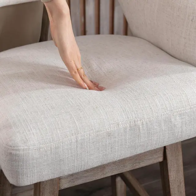 Alt view image 5 of 6 - 27-in Counter Height Swivel Barstools Set of 2, Linen Fabric 5-Inch Upholstered Bar Chair with High Back and Solid Wood Bar Stools for Kitchen Island, Linen Beige