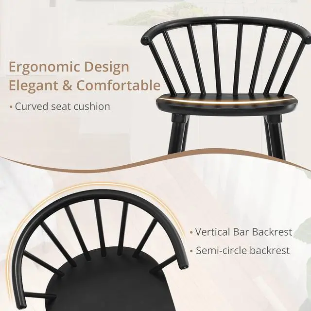 Alt view image 4 of 7 - LUE BONA Wood Bar Stools with Semicircular Backrest, Black Farmhouse Barstools Set of 3, Modern Counter Height Bar Stools for Kitchen Island, 24 Inch
