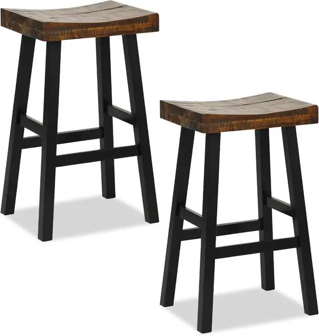 Main image of Giantex Bar Stools Set of 2, 29" Bar Height Saddle Stools, Bar Dining Chairs with Rubber Wood Frame & Footrest, Backless Barstools for Kitchen Island, Dining Room, Pub, Rustic Brown