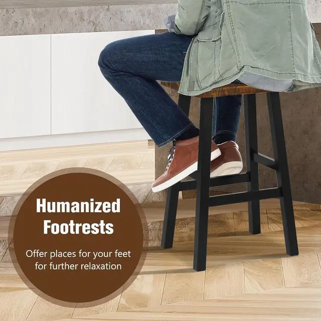 Alt view image 5 of 7 - Giantex Bar Stools Set of 2, 29" Bar Height Saddle Stools, Bar Dining Chairs with Rubber Wood Frame & Footrest, Backless Barstools for Kitchen Island, Dining Room, Pub, Rustic Brown