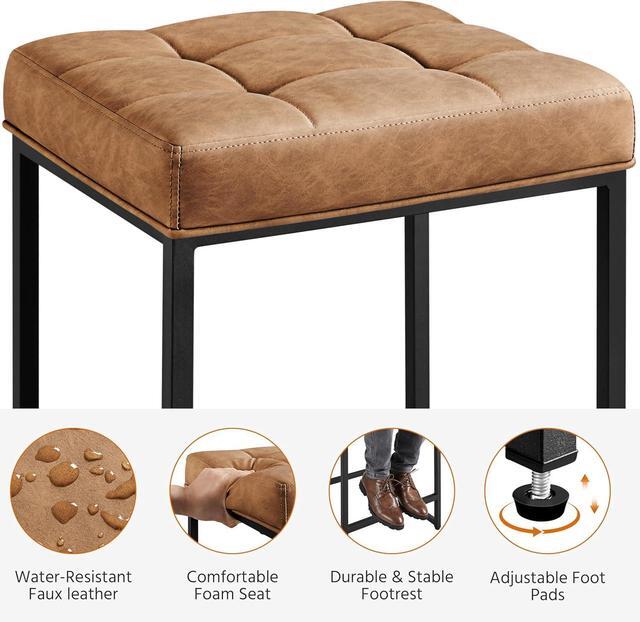Alt view image 4 of 7 - Yaheetech Bar Stools Set of 2, 24 Inch Counter Height Bar Stools Set, Backless Kitchen Island Stools, Faux Leather Stools for Kitchen Counter, Brown