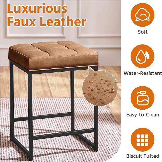 Alt view image 5 of 7 - Yaheetech Bar Stools Set of 2, 24 Inch Counter Height Bar Stools Set, Backless Kitchen Island Stools, Faux Leather Stools for Kitchen Counter, Brown
