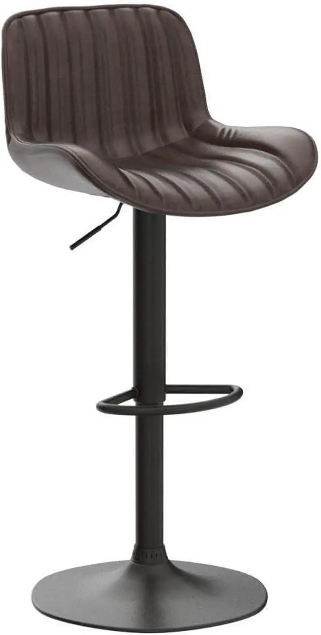Alt view image 4 of 7 - Volans Bar Stools Set of 2, Mid Century Modern Faux Leather Swivel Barstools Adjustable Height, Counter Height Pub Bar Chair with Back, Black Powder Coated Base, Cognac