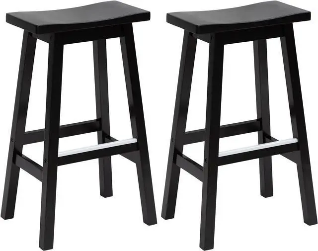 Main image of PayLessHere Bar Stools Set of 2 for Kitchen Counter Solid Wooden Saddle Stools 30-Inch Height Home Furniture Barstool, Black