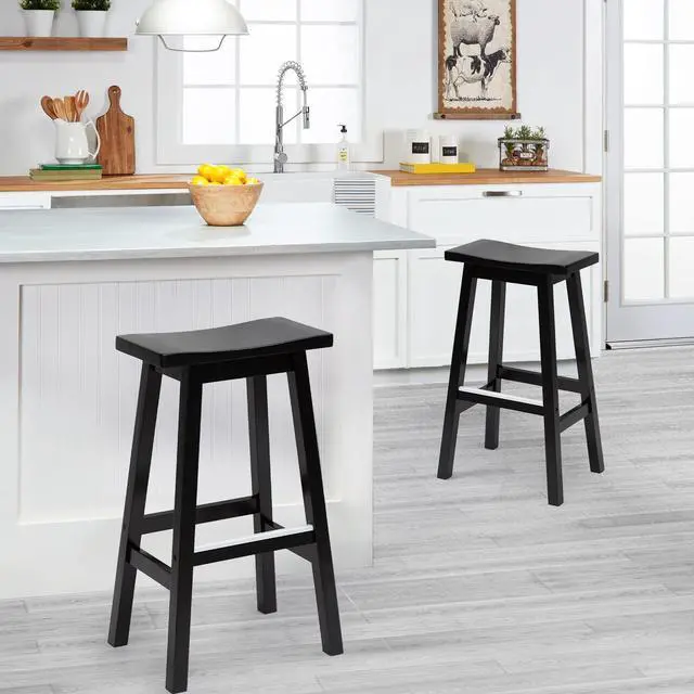Alt view image 2 of 7 - PayLessHere Bar Stools Set of 2 for Kitchen Counter Solid Wooden Saddle Stools 30-Inch Height Home Furniture Barstool, Black